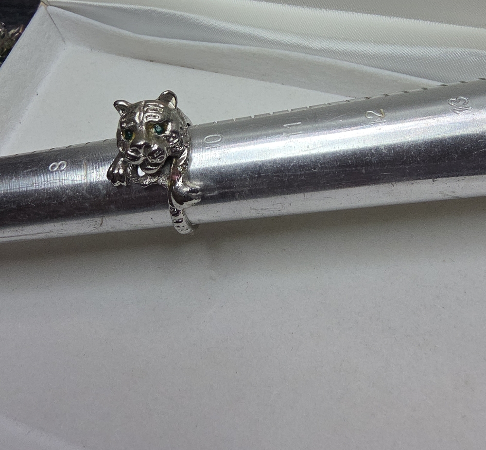 Silver Tiger Head Wrap Ring - Adjustable Animal Statement